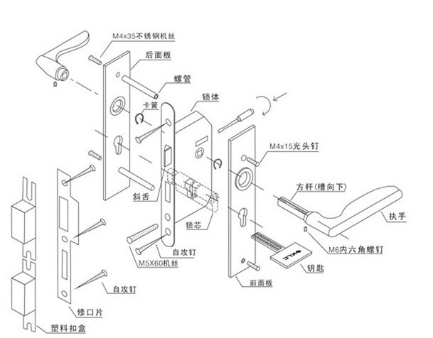 执手门锁弹簧结构图图片